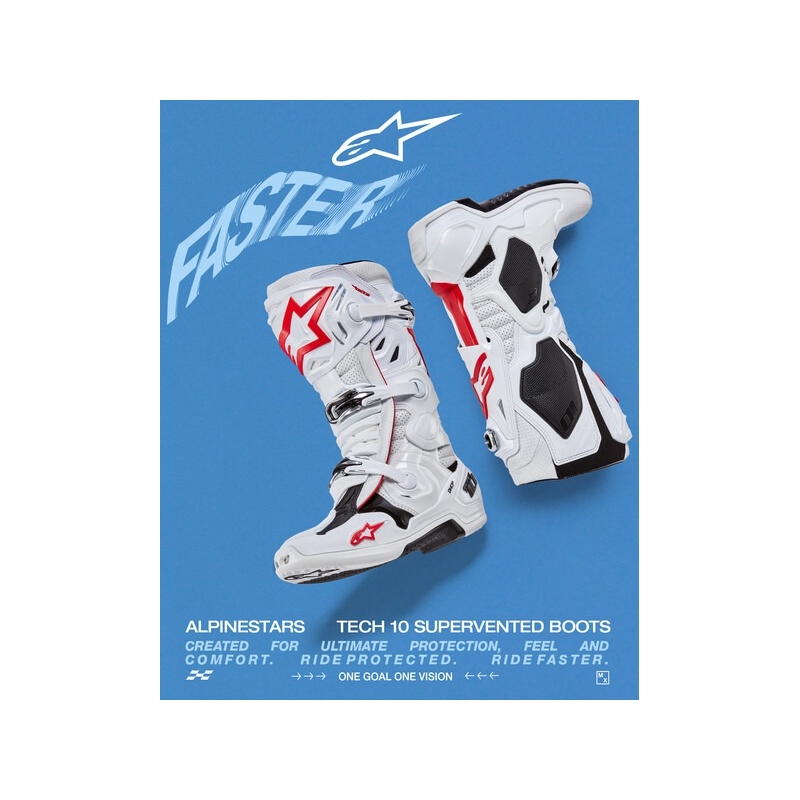 Alpinestars Tech 10 Supervented Мотоциклетни ботуши с перфорация в бяло, червено и черно