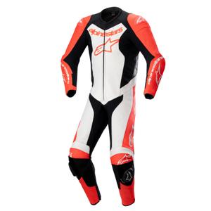 Alpinestars GP Force Lurv флуо червено-бяло-черен кожен костюм от една част за мотоциклет