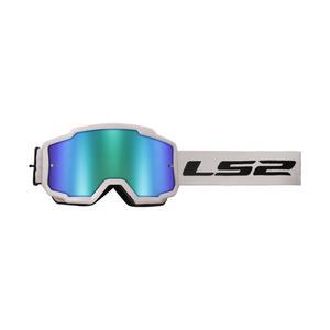 Мотокрос очила LS2 Charger H-V бели със зелен иридиев плексиглас