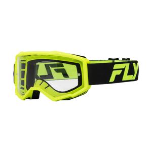 Детски очила за мотокрос FLY Racing Focus черно-флуорово жълти с прозрачен плексиглас