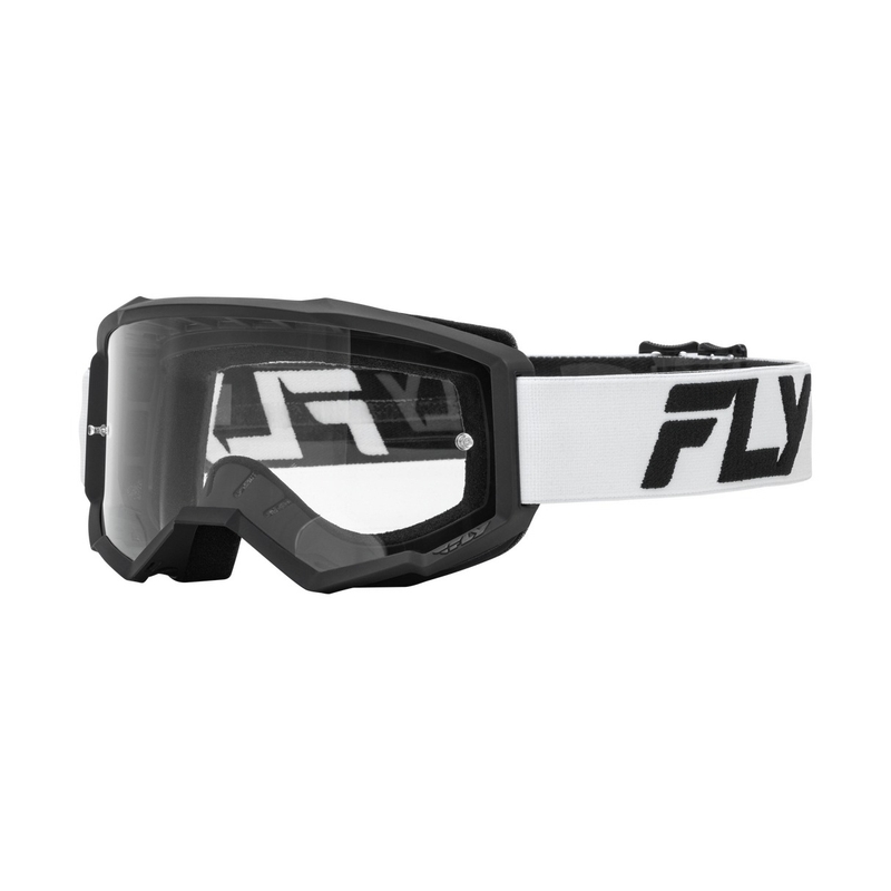 Детски очила за мотокрос FLY Racing Focus в бяло и черно с прозрачен плексиглас