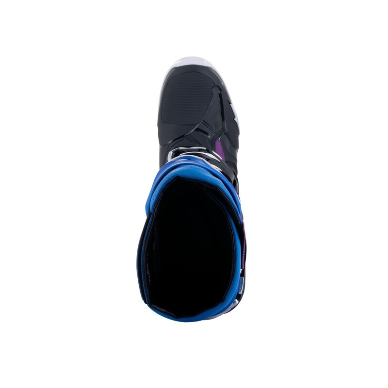 Alpinestars Tech 10 Supervented Перфорирани синьо-лилаво-розово-бяло-сиво-черни мотоциклетни ботуши