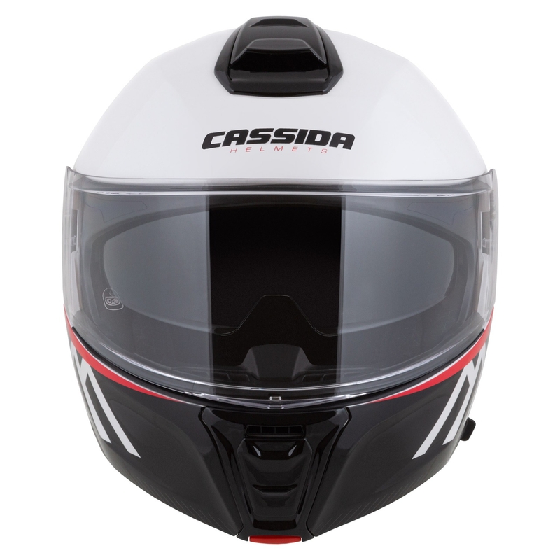 Каска за мотоциклет Cassida Modulo 2.1 Compass flip-up перлено бяла-черна-червена-сребърна