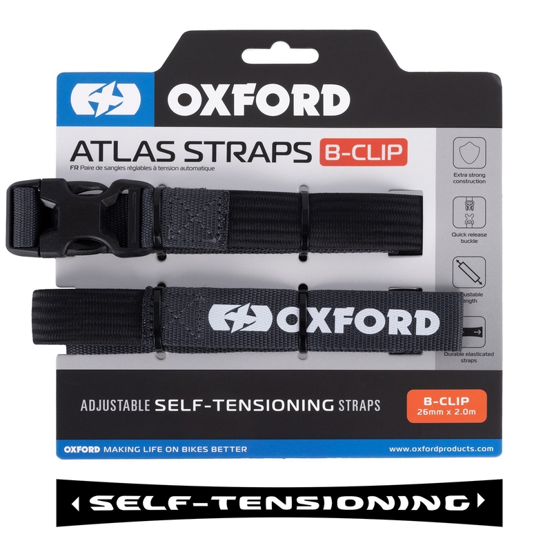 Каишки за багаж Oxford Atlas B-Clip 2 бр. сиви 26 мм x 2 м