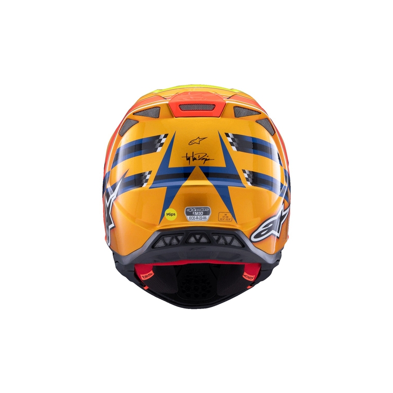 Мотокрос каска Alpinestars Supertech S-M10 TROY LEE DESIGNS перлено синьо-флуо оранжево-жълто-червено