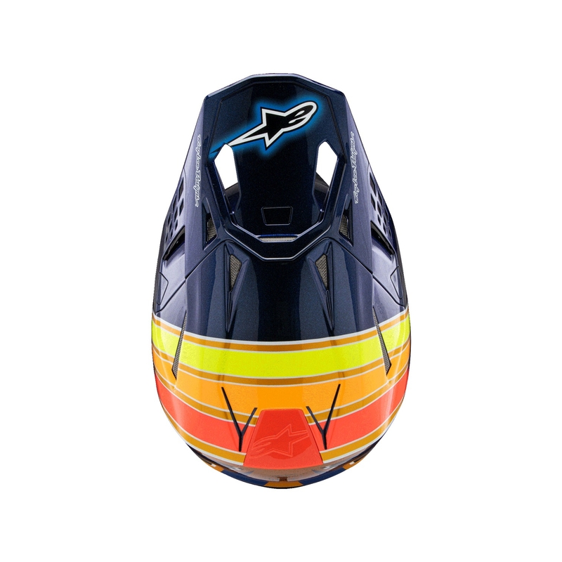 Мотокрос каска Alpinestars Supertech S-M10 TROY LEE DESIGNS перлено синьо-флуо оранжево-жълто-червено