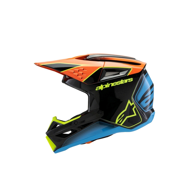 Детска мотокрос каска Alpinestars S-M3 FRAY черно-флуоресцентно оранжево-флуоресцентно жълто-тюркоазено