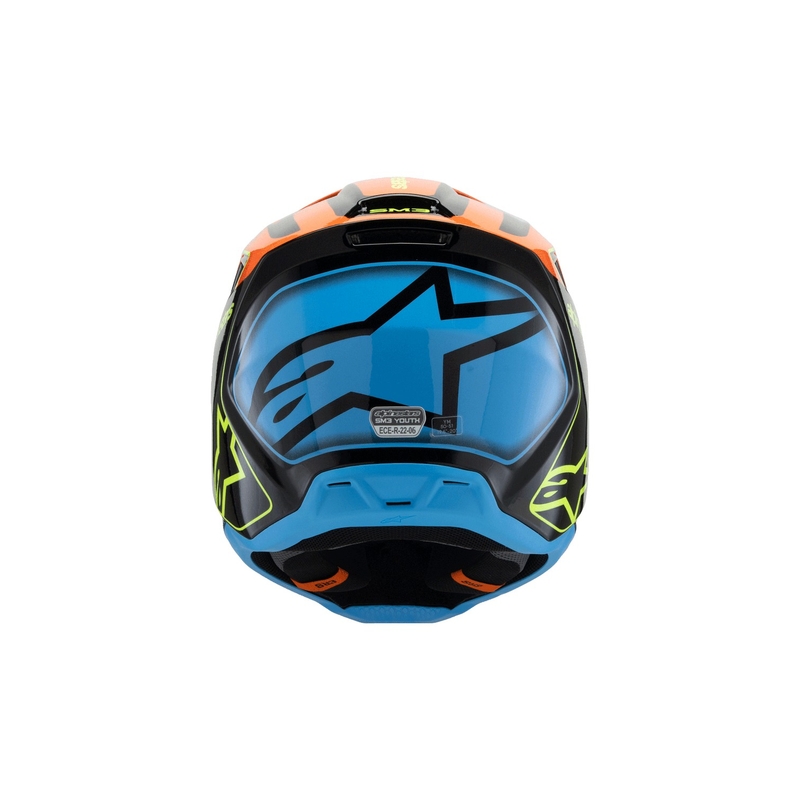 Детска мотокрос каска Alpinestars S-M3 FRAY черно-флуоресцентно оранжево-флуоресцентно жълто-тюркоазено