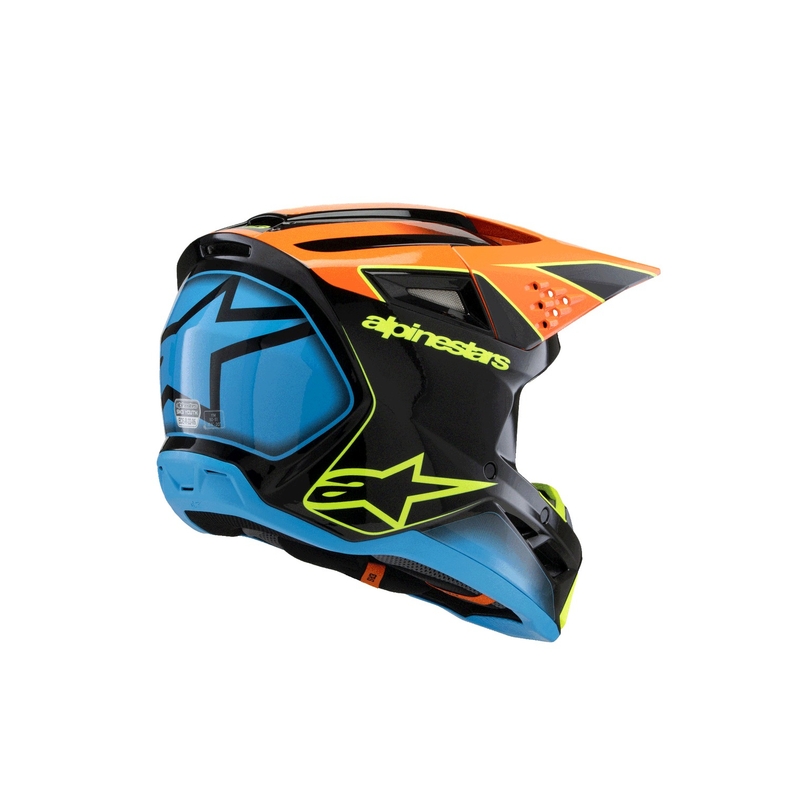 Детска мотокрос каска Alpinestars S-M3 FRAY черно-флуоресцентно оранжево-флуоресцентно жълто-тюркоазено