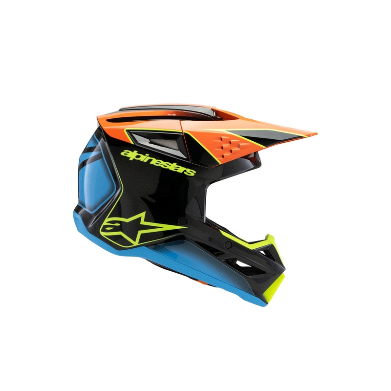 Детска мотокрос каска Alpinestars S-M3 FRAY черно-флуоресцентно оранжево-флуоресцентно жълто-тюркоазено