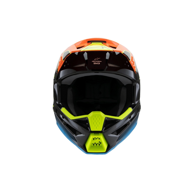 Детска мотокрос каска Alpinestars S-M3 FRAY черно-флуоресцентно оранжево-флуоресцентно жълто-тюркоазено
