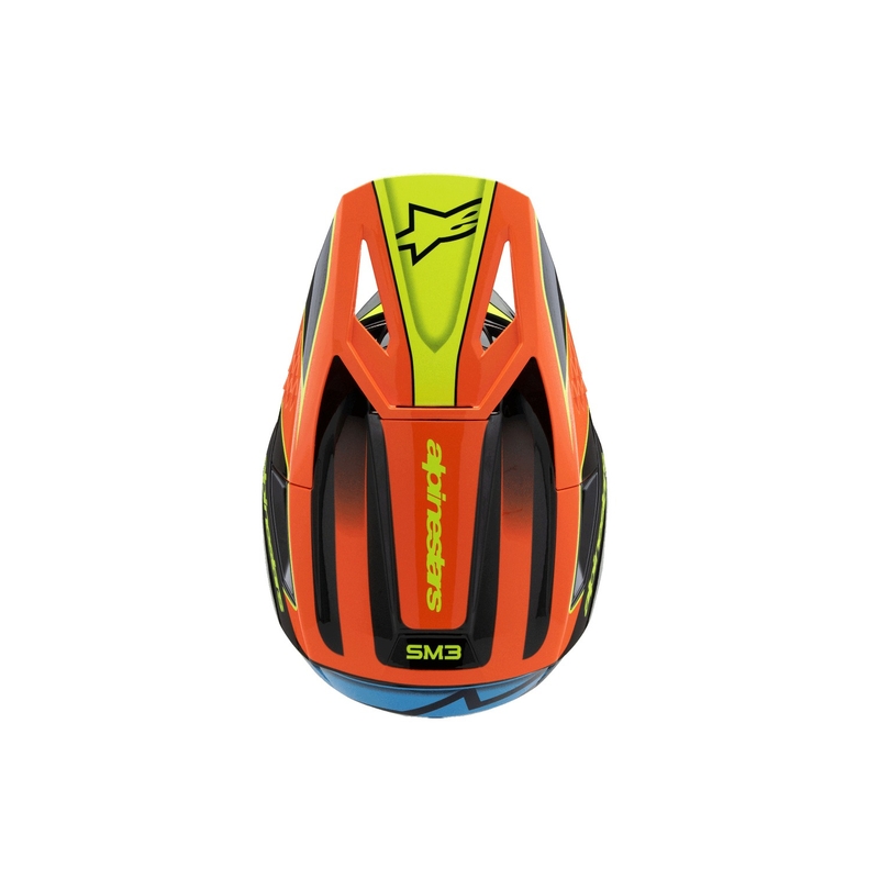 Детска мотокрос каска Alpinestars S-M3 FRAY черно-флуоресцентно оранжево-флуоресцентно жълто-тюркоазено