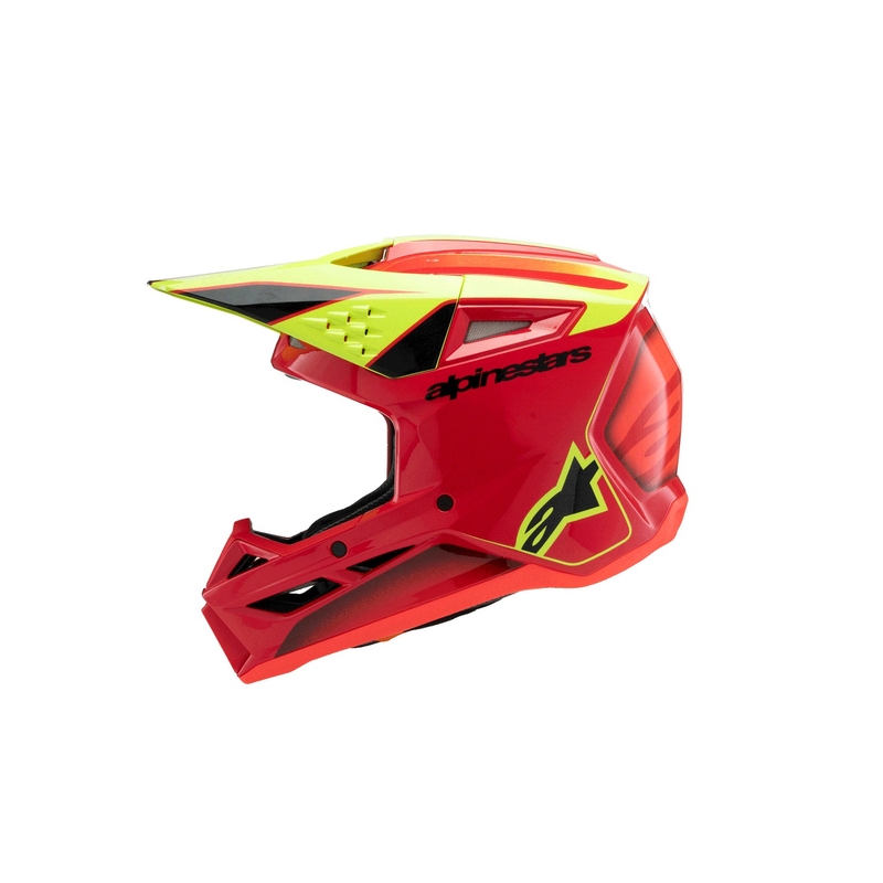 Детска мотокрос каска Alpinestars S-M3 FRAY, червено-флуоресцентно жълто-черно