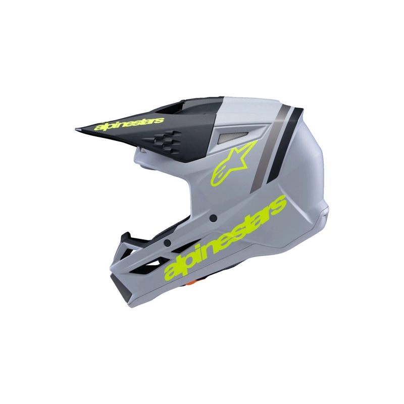Детска мотокрос каска Alpinestars S-M3 RADIUM, матово сиво-флуоресцентно жълто-черно