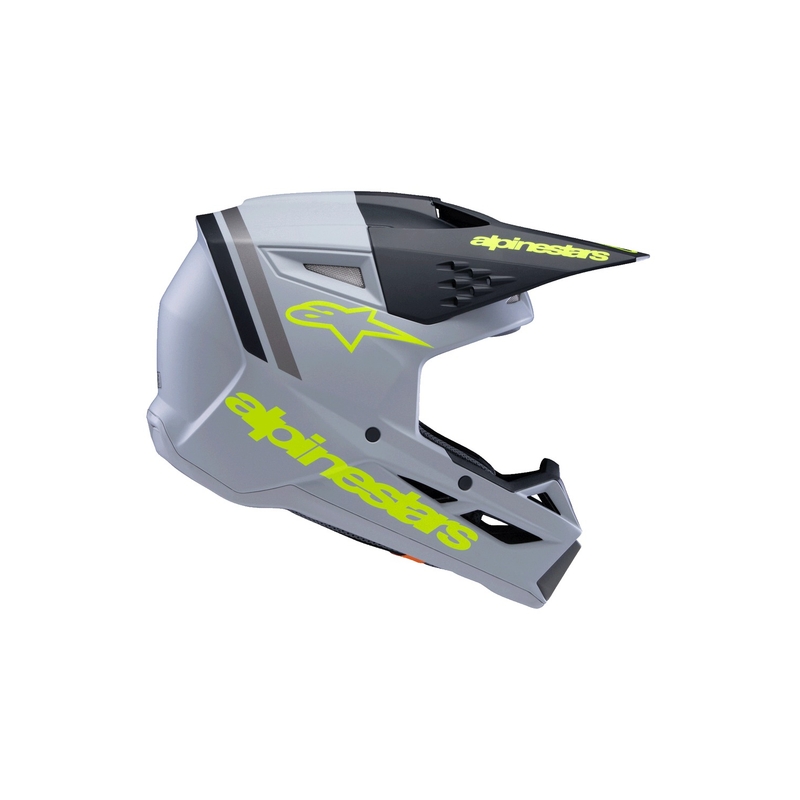 Детска мотокрос каска Alpinestars S-M3 RADIUM, матово сиво-флуоресцентно жълто-черно