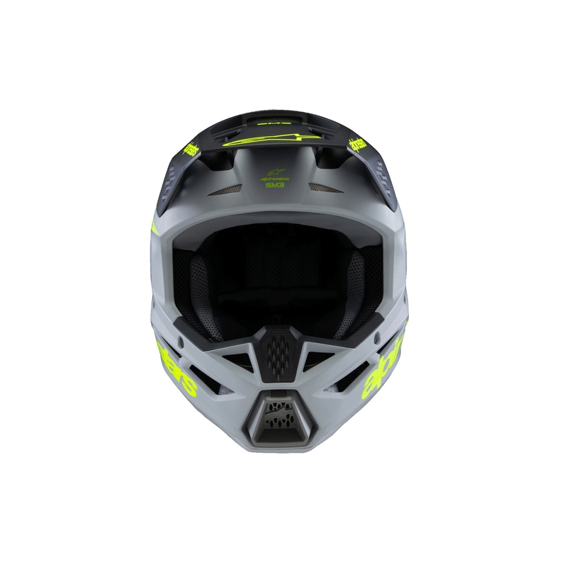 Детска мотокрос каска Alpinestars S-M3 RADIUM, матово сиво-флуоресцентно жълто-черно