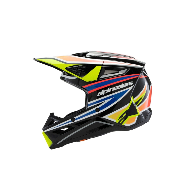 Детска мотокрос каска Alpinestars S-M3 WURX, черно-флуоресцентно жълто-синьо-червено