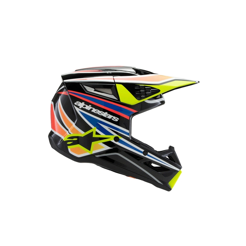 Детска мотокрос каска Alpinestars S-M3 WURX, черно-флуоресцентно жълто-синьо-червено