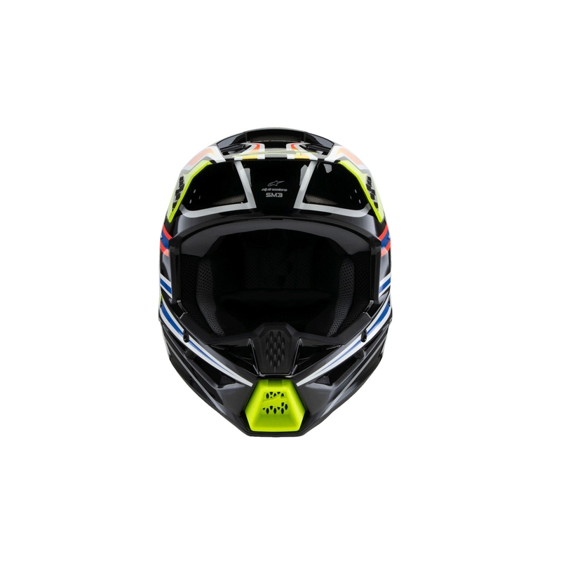 Детска мотокрос каска Alpinestars S-M3 WURX, черно-флуоресцентно жълто-синьо-червено