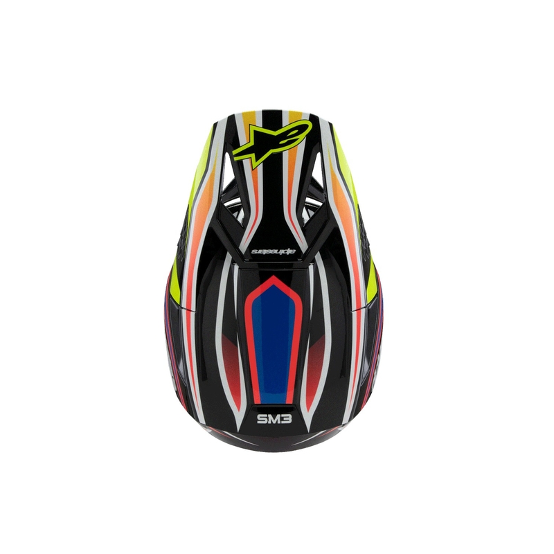 Детска мотокрос каска Alpinestars S-M3 WURX, черно-флуоресцентно жълто-синьо-червено