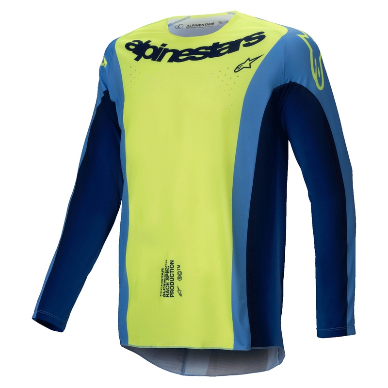 Тениска за мотокрос Alpinestars Techstar Melt флуорово жълто-синьо