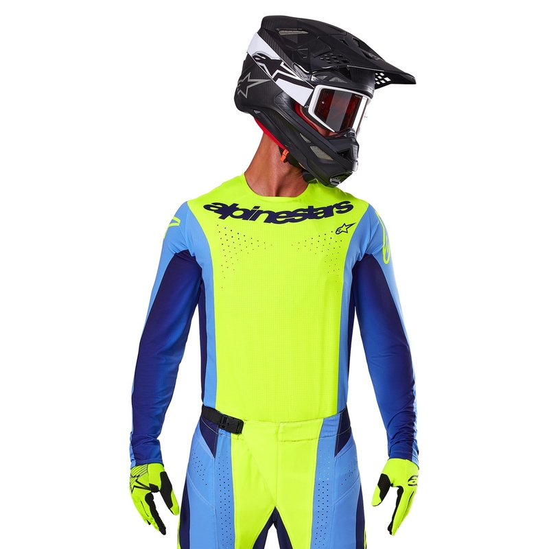 Тениска за мотокрос Alpinestars Techstar Melt флуорово жълто-синьо