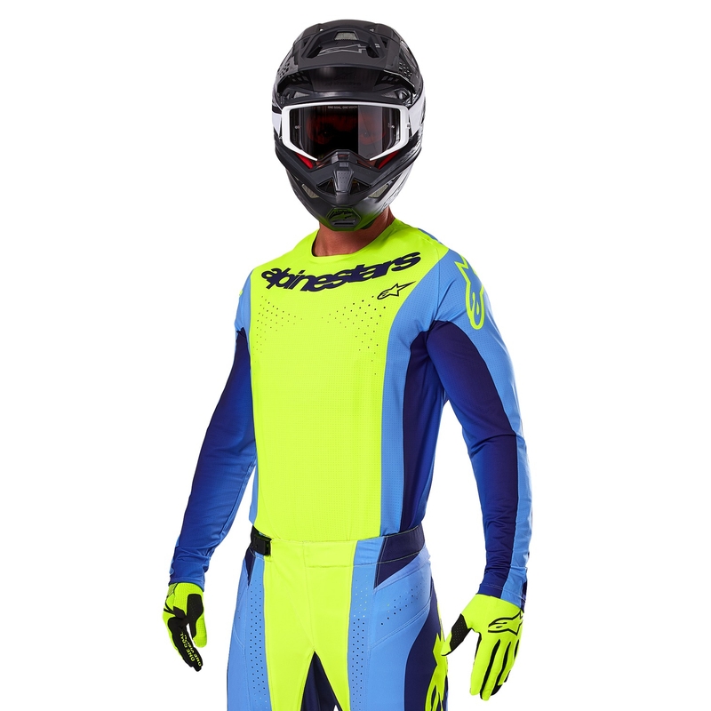 Тениска за мотокрос Alpinestars Techstar Melt флуорово жълто-синьо