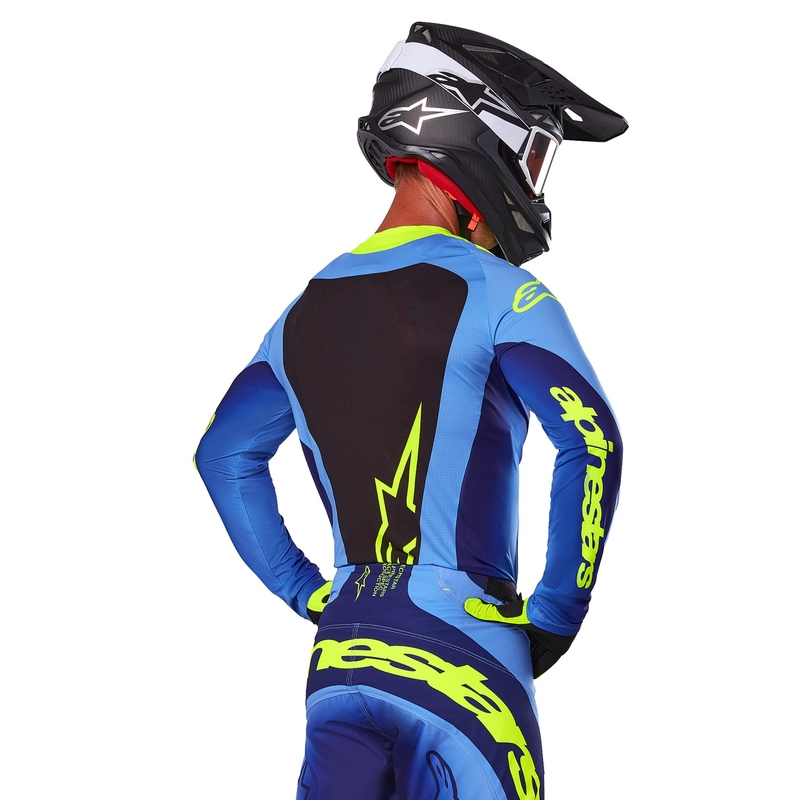 Тениска за мотокрос Alpinestars Techstar Melt флуорово жълто-синьо