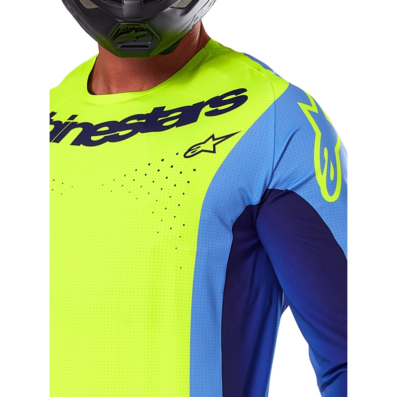 Тениска за мотокрос Alpinestars Techstar Melt флуорово жълто-синьо