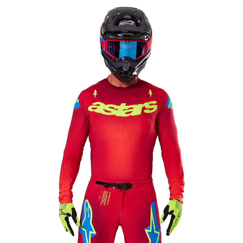 Alpinestars Supertech Maker червено-жълта тениска за мотокрос