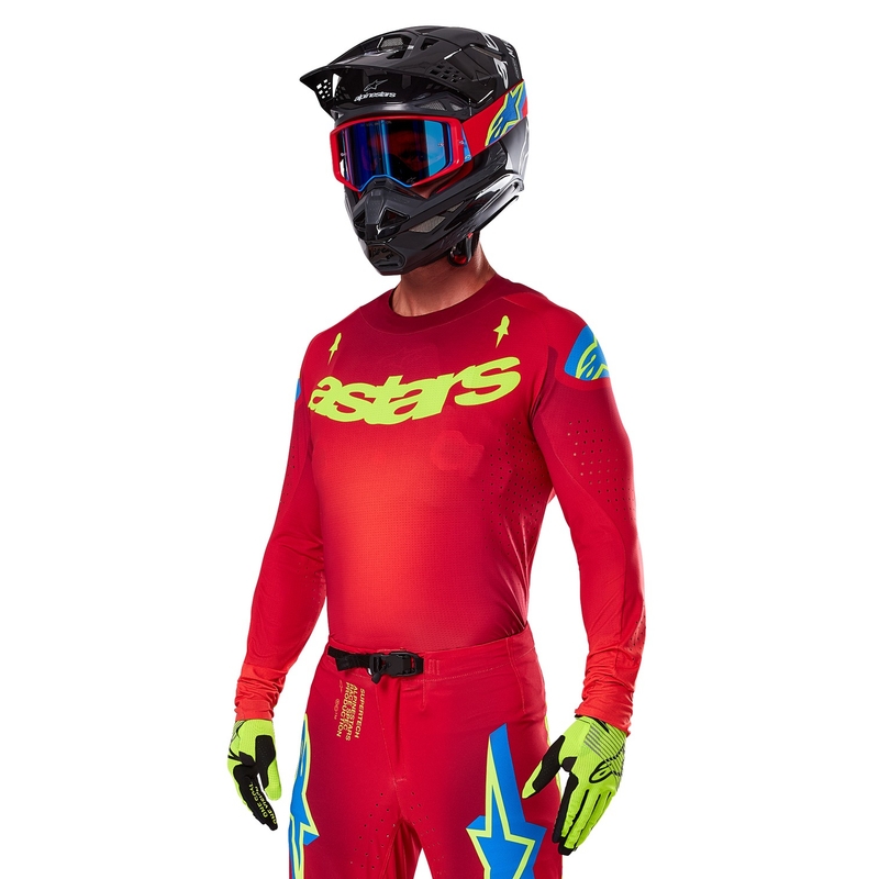 Alpinestars Supertech Maker червено-жълта тениска за мотокрос