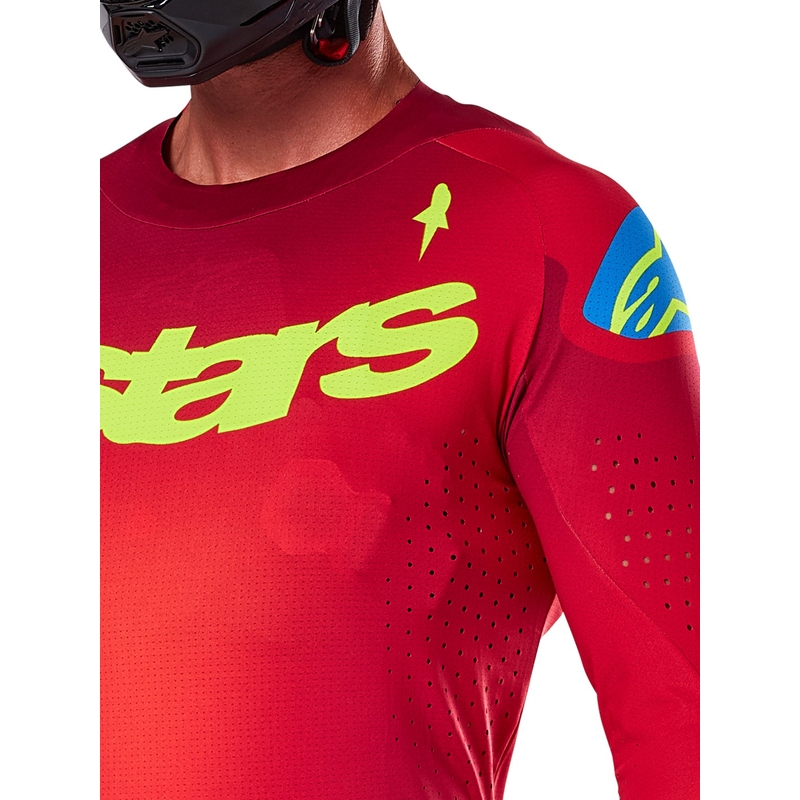 Alpinestars Supertech Maker червено-жълта тениска за мотокрос