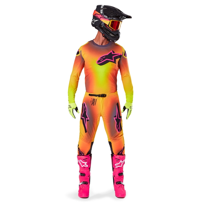 Тениска за мотокрос Alpinestars Supertech Lipan жълто-розова