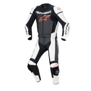 Alpinestars GP Force Lurv 2025 бяло-черно-флуо червен кожен костюм от две части