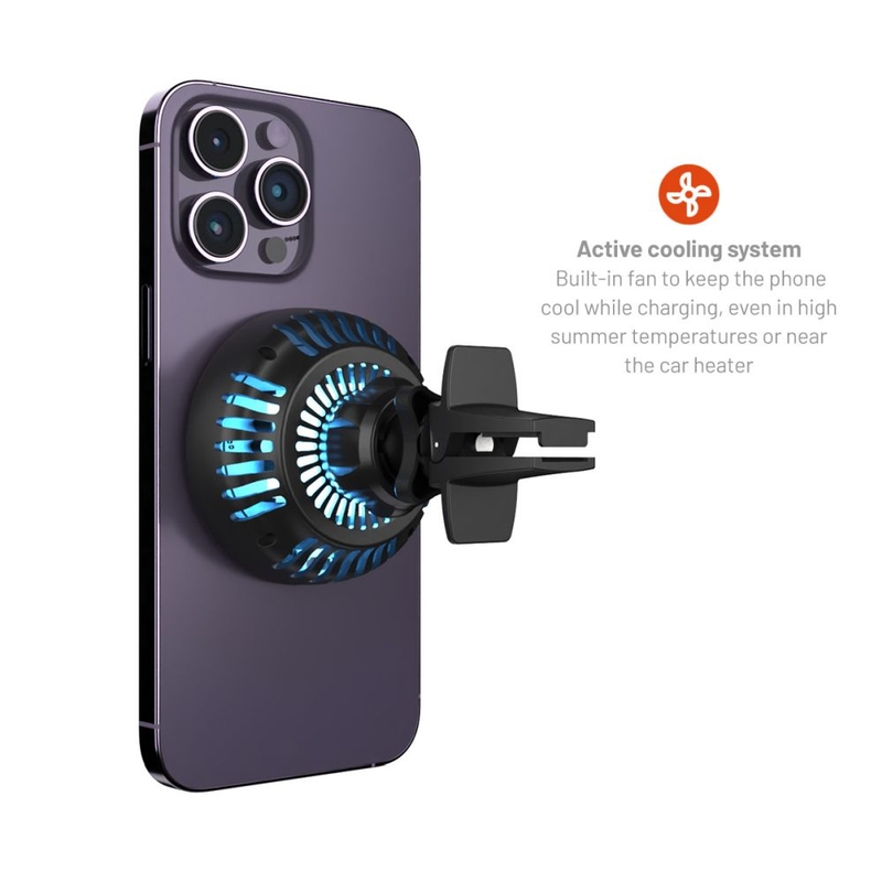 Държач за безжично зареждане FIXED MagCool с активно охлаждане с MagSafe Mount Black 15W