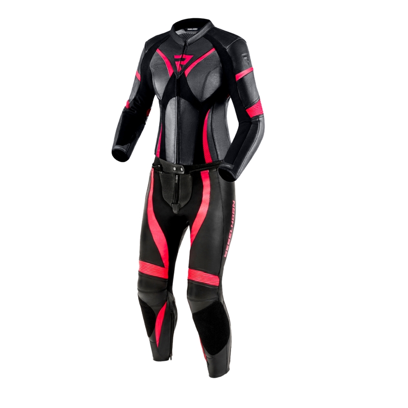 Кожен мотоциклетен гащеризон за жени Rebelhorn Rebel Glossy Black and Pink