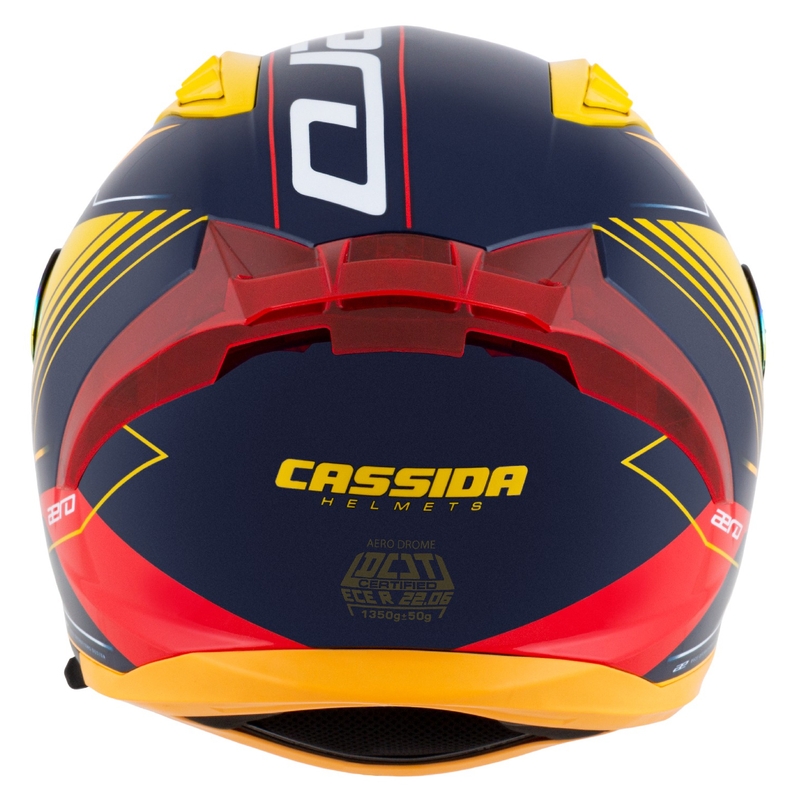 Cassida Aero Drome интегрална мотоциклетна каска синьо-жълто-оранжево-червено-светло синьо-бяло
