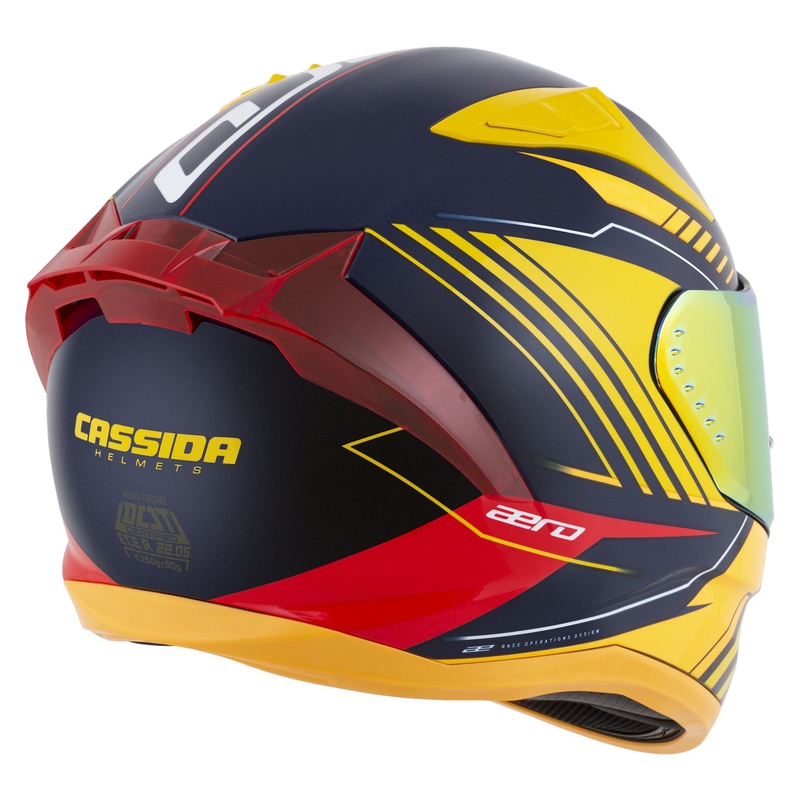 Cassida Aero Drome интегрална мотоциклетна каска синьо-жълто-оранжево-червено-светло синьо-бяло