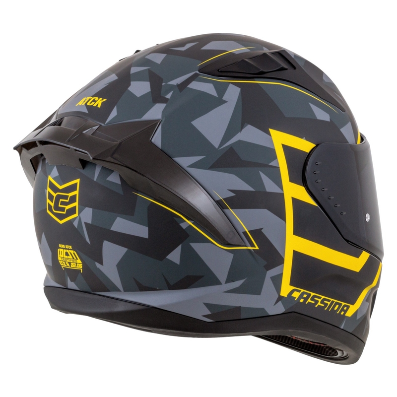 Интегрална мотоциклетна каска Cassida Aero camo сиво-черно-флуо жълто