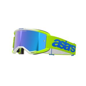 Alpinestars Vision 5 Blaze флуорово жълто-сини очила за мотокрос с огледален син плексиглас