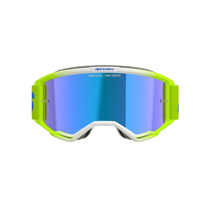 Alpinestars Vision 5 Blaze флуорово жълто-сини очила за мотокрос с огледален син плексиглас