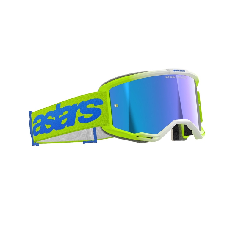Alpinestars Vision 5 Blaze флуорово жълто-сини очила за мотокрос с огледален син плексиглас