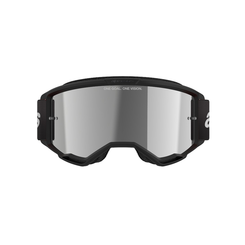 Очила за мотокрос Alpinestars Vision 3 Wordmark черни с огледален сребърен плексиглас