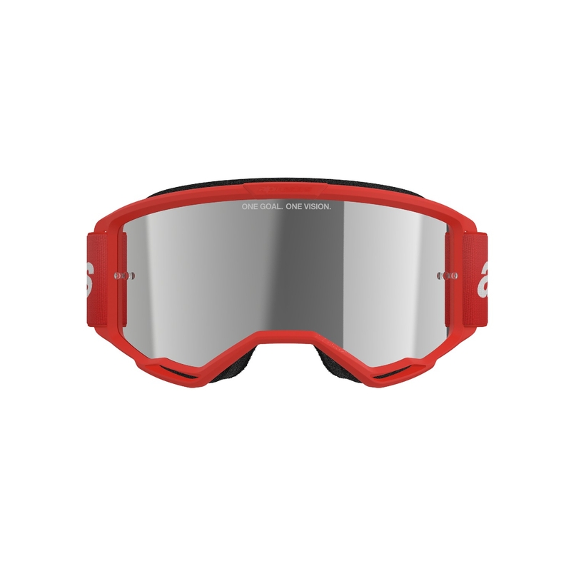 Очила за мотокрос Alpinestars Vision 3 Wordmark червени със сребърни радиални лещи разпродажба