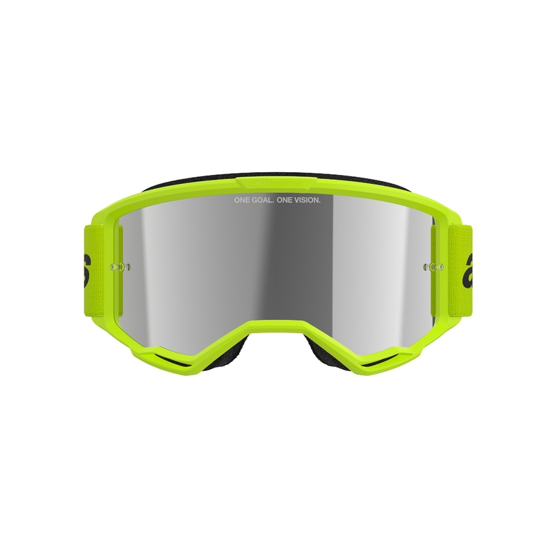 Alpinestars Vision 3 Wordmark флуорово жълти очила за мотокрос със сребърни радиални лещи