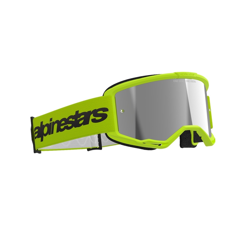 Alpinestars Vision 3 Wordmark флуорово жълти очила за мотокрос със сребърни радиални лещи