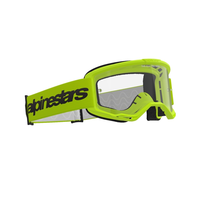 Alpinestars Vision 3 Wordmark флуорово жълти очила за мотокрос с прозрачен плексиглас