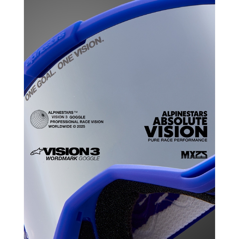 Очила за мотокрос Alpinestars Vision 3 Wordmark сини с прозрачен плексиглас