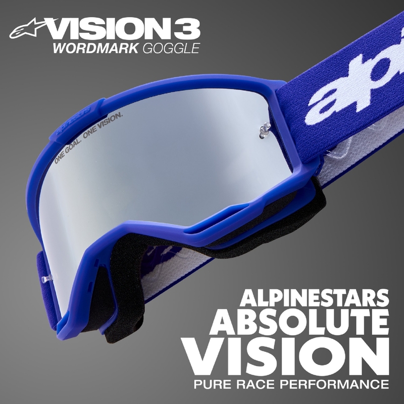 Очила за мотокрос Alpinestars Vision 3 Wordmark сини с прозрачен плексиглас