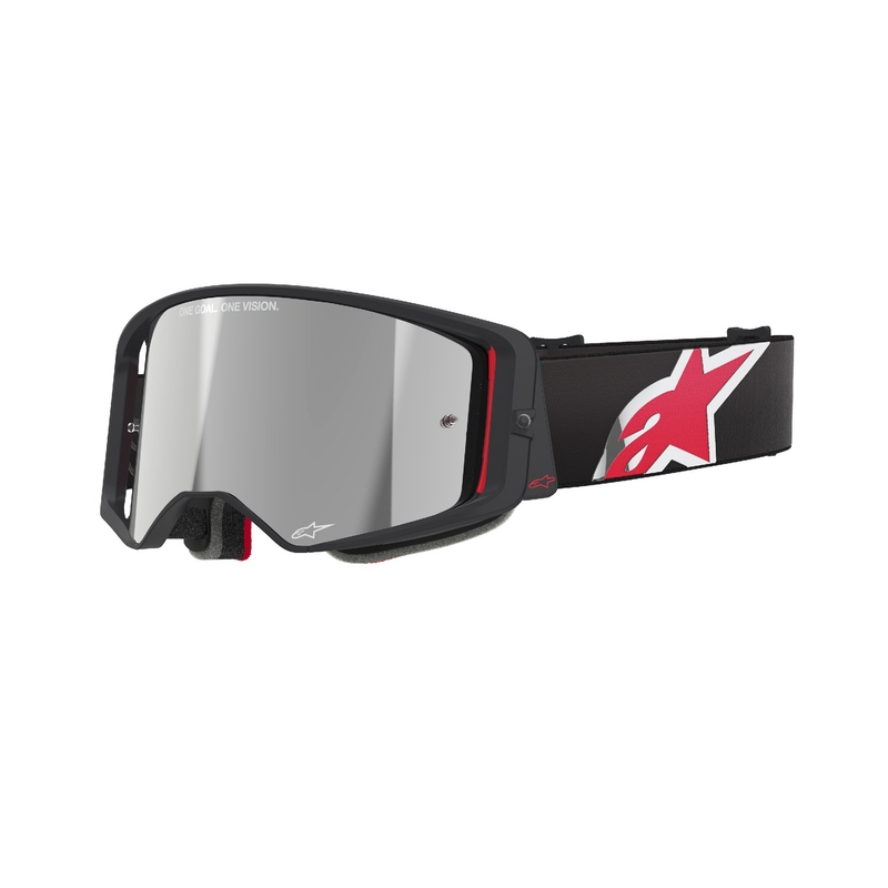 Очила за мотокрос Alpinestars Supertech Corp в черно и червено с огледални сребърни стъкла
